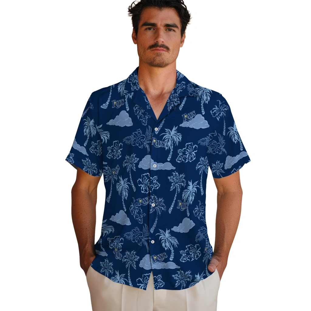 Tampa Bay Rays Hawaiian Shirt - Palm And Clouds tampa bay rays palm and clouds navy hawaiian shirts fashion forward