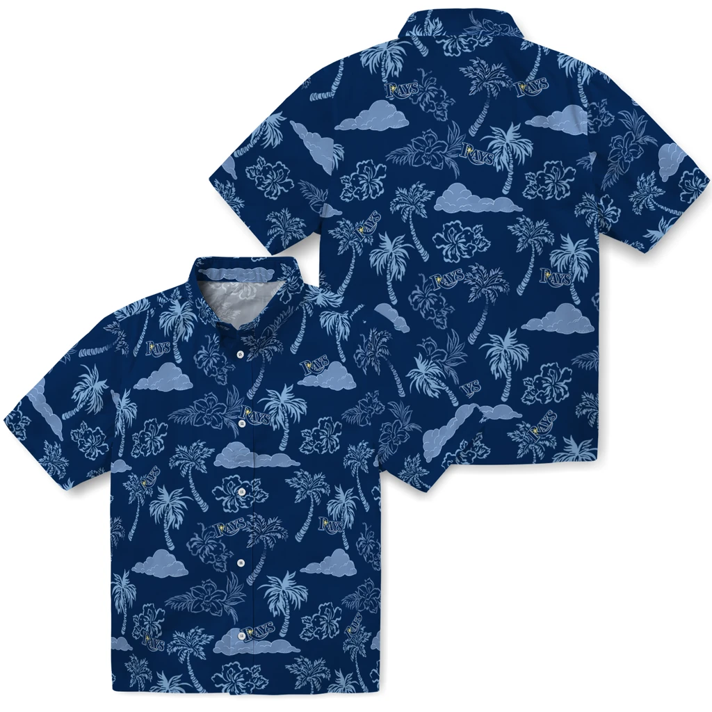 Tampa Bay Rays Hawaiian Shirt - Palm And Clouds tampa bay rays palm and clouds navy hawaiian shirts high quality