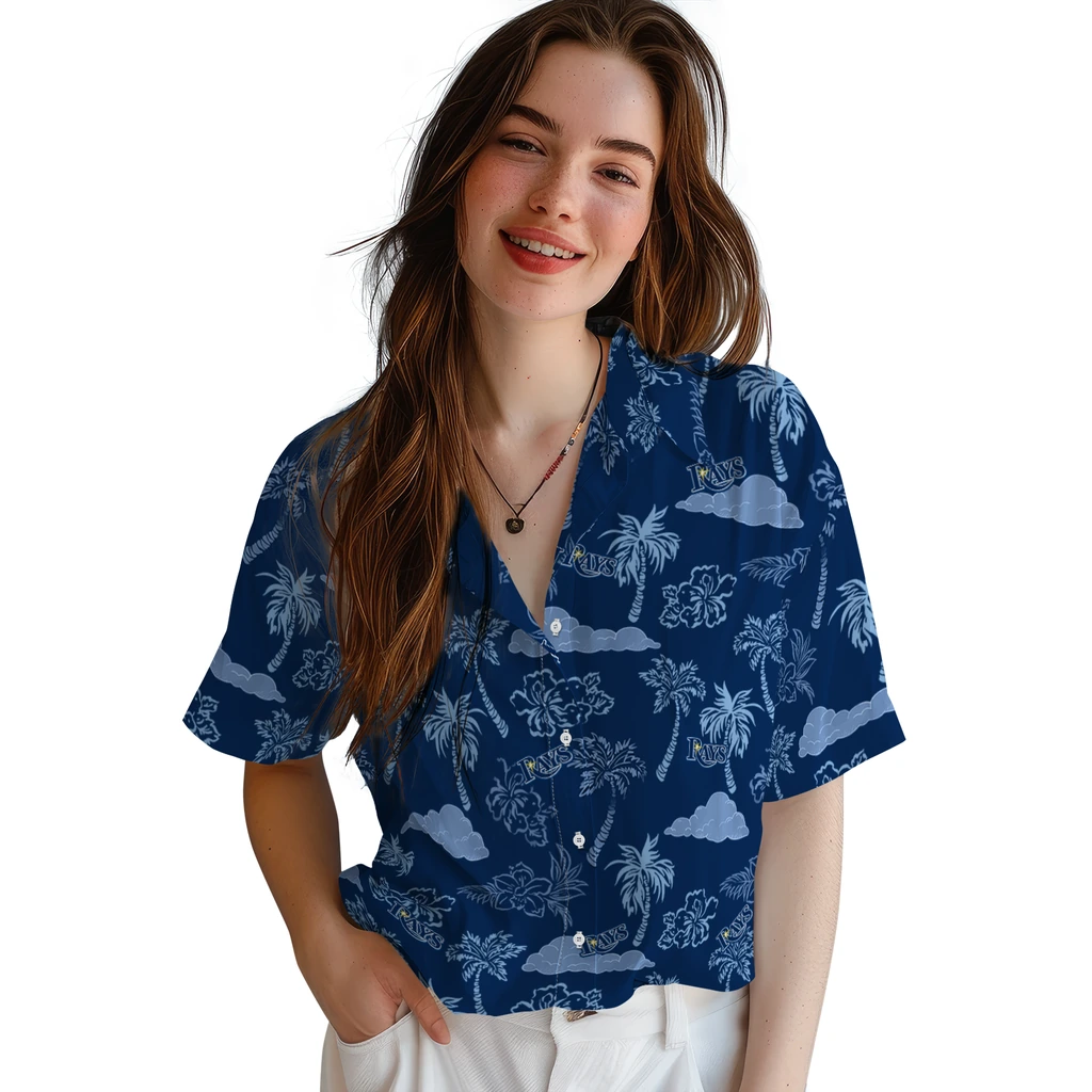 Tampa Bay Rays Hawaiian Shirt - Palm And Clouds tampa bay rays palm and clouds navy hawaiian shirts latest model
