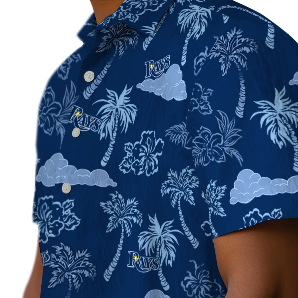 Tampa Bay Rays Hawaiian Shirt - Palm And Clouds tampa bay rays palm and clouds navy hawaiian shirts trendy