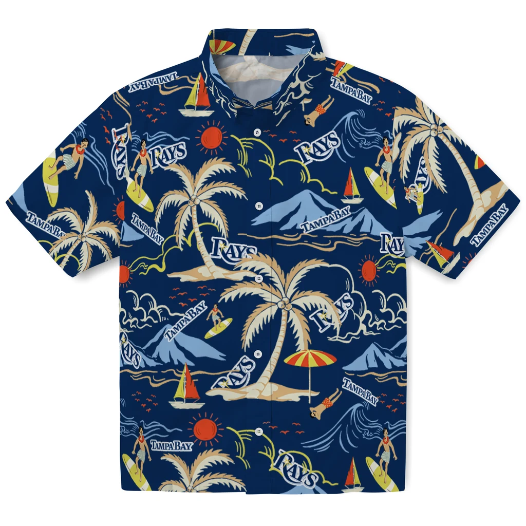 Tampa Bay Rays Hawaiian Shirt - Palm Tree Island tampa bay rays palm tree island navy hawaiian shirts best selling