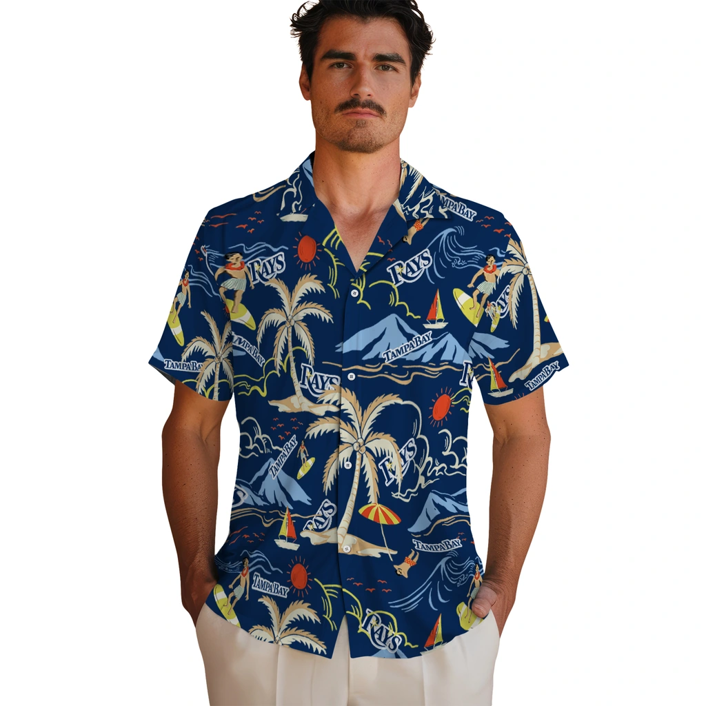 Tampa Bay Rays Hawaiian Shirt - Palm Tree Island tampa bay rays palm tree island navy hawaiian shirts fashion forward