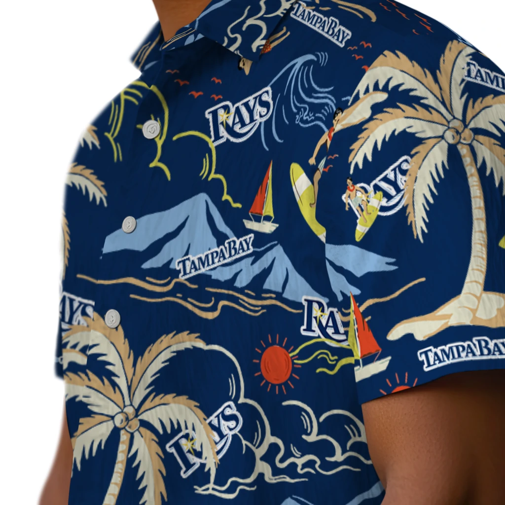 Tampa Bay Rays Hawaiian Shirt - Palm Tree Island tampa bay rays palm tree island navy hawaiian shirts trendy