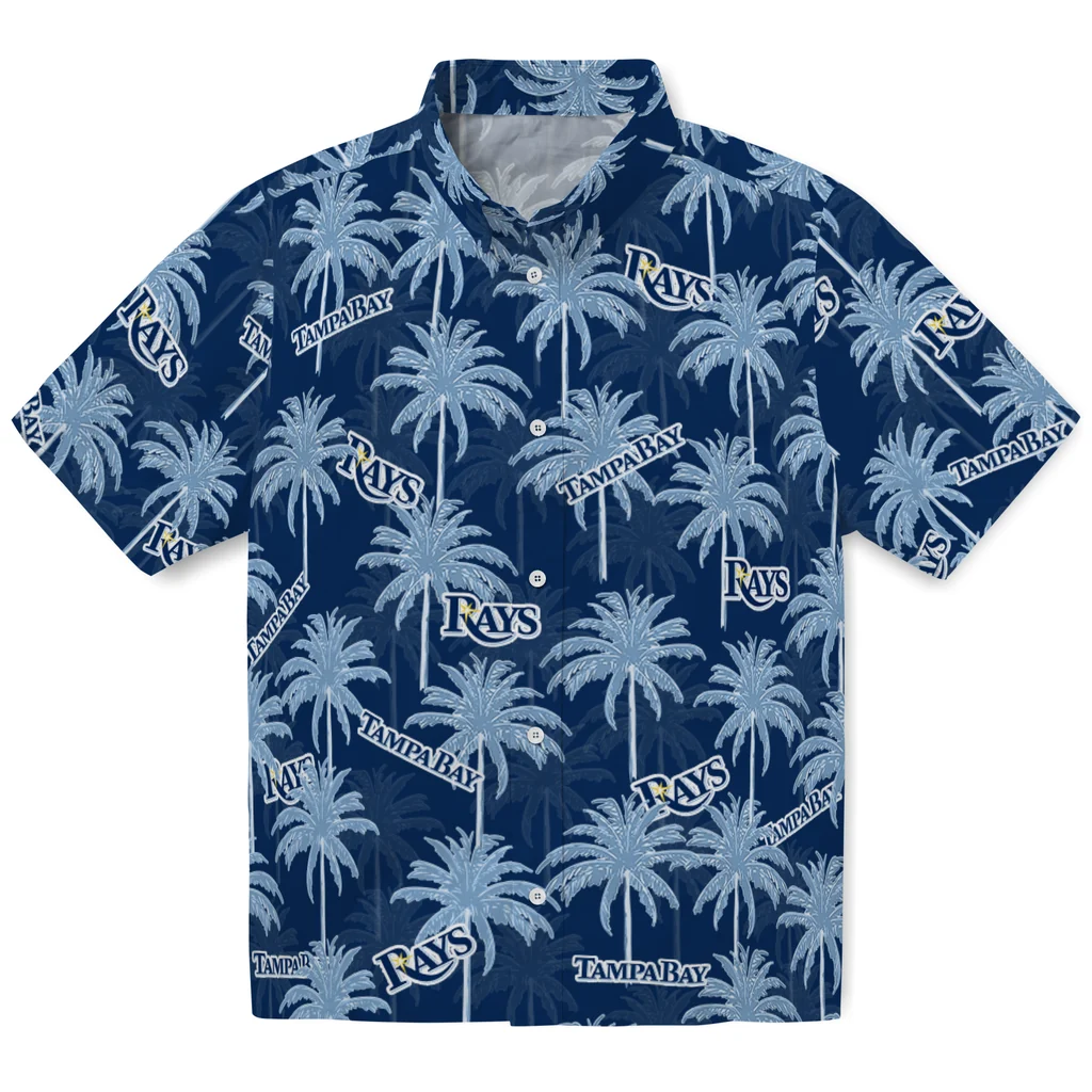 Tampa Bay Rays Hawaiian Shirt - Palm Tree Motif tampa bay rays palm grove navy hawaiian shirts best selling