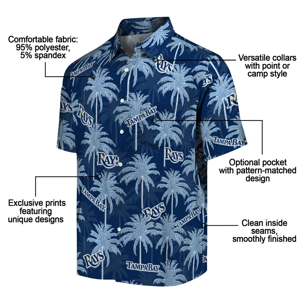 Tampa Bay Rays Hawaiian Shirt - Palm Tree Motif tampa bay rays palm grove navy hawaiian shirts new arrival