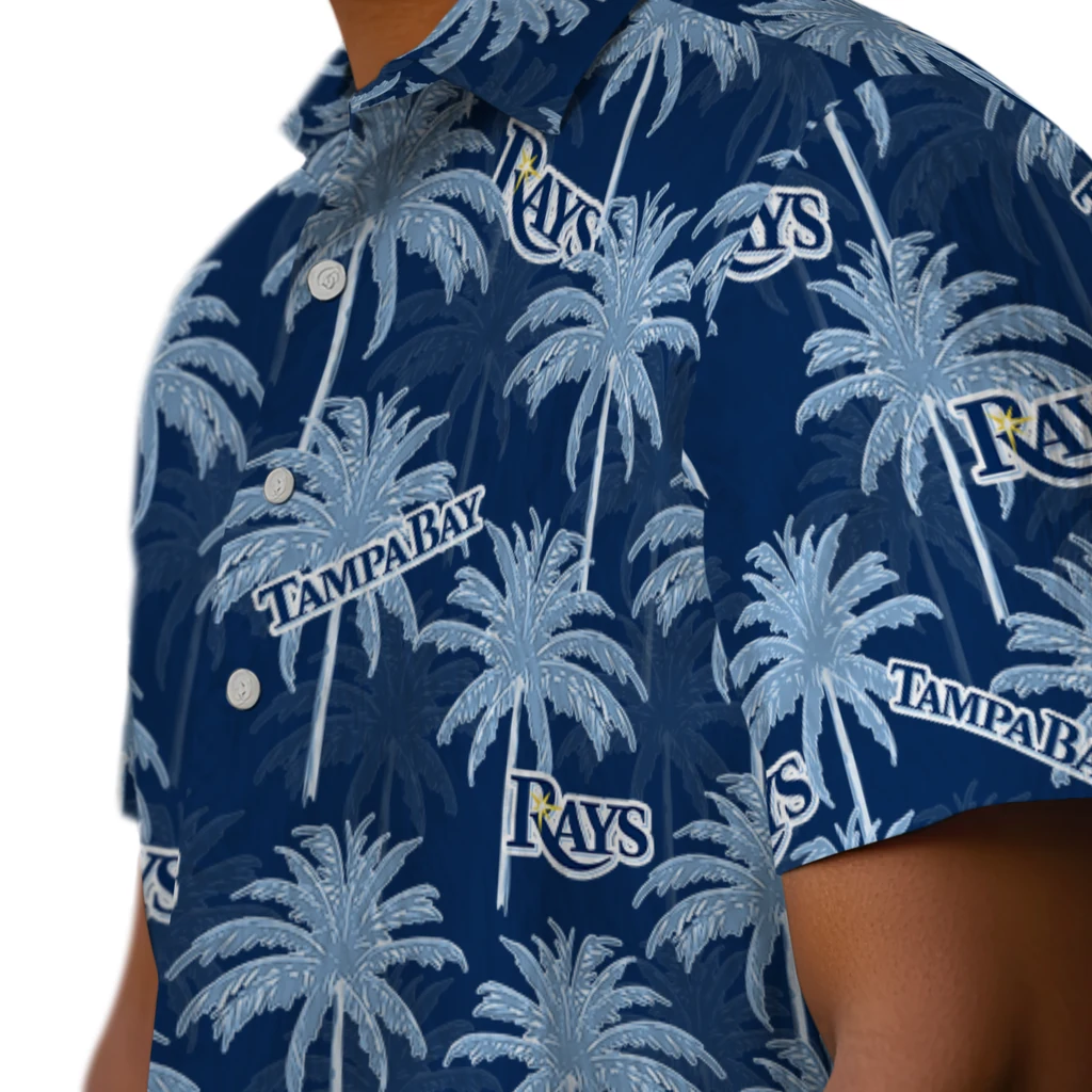 Tampa Bay Rays Hawaiian Shirt - Palm Tree Motif tampa bay rays palm grove navy hawaiian shirts trendy