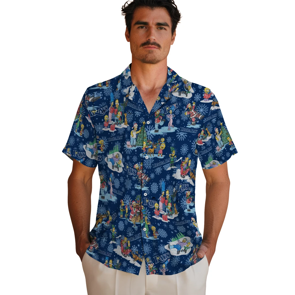 Tampa Bay Rays Hawaiian Shirt - Simpsons Christmas tampa bay rays simpsons christmas navy hawaiian shirts fashion forward