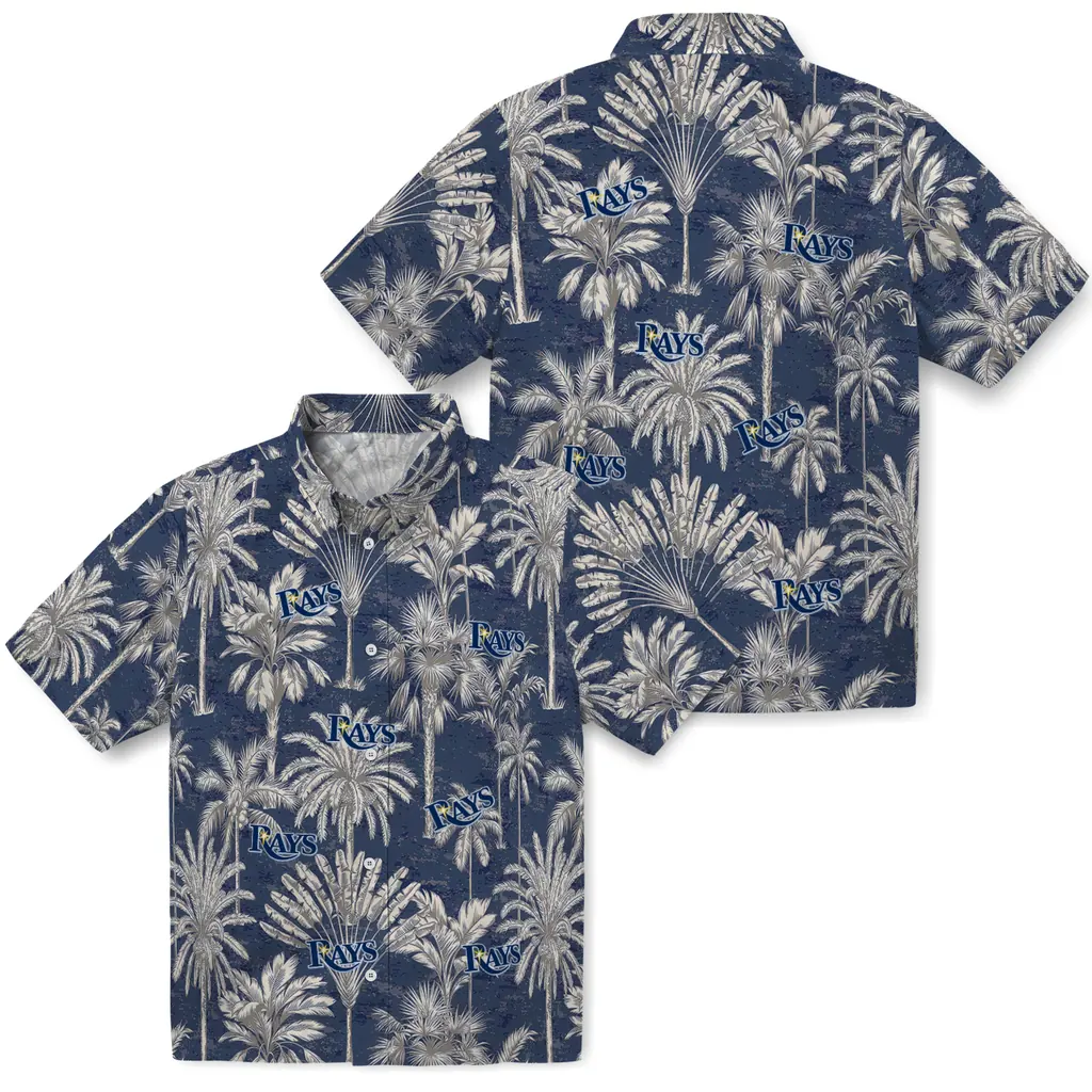 Tampa Bay Rays Hawaiian Shirt - Vintage Palm Tree tampa bay rays palm shadows navy hawaiian shirts high quality