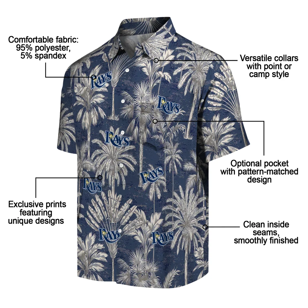 Tampa Bay Rays Hawaiian Shirt - Vintage Palm Tree tampa bay rays palm shadows navy hawaiian shirts new arrival
