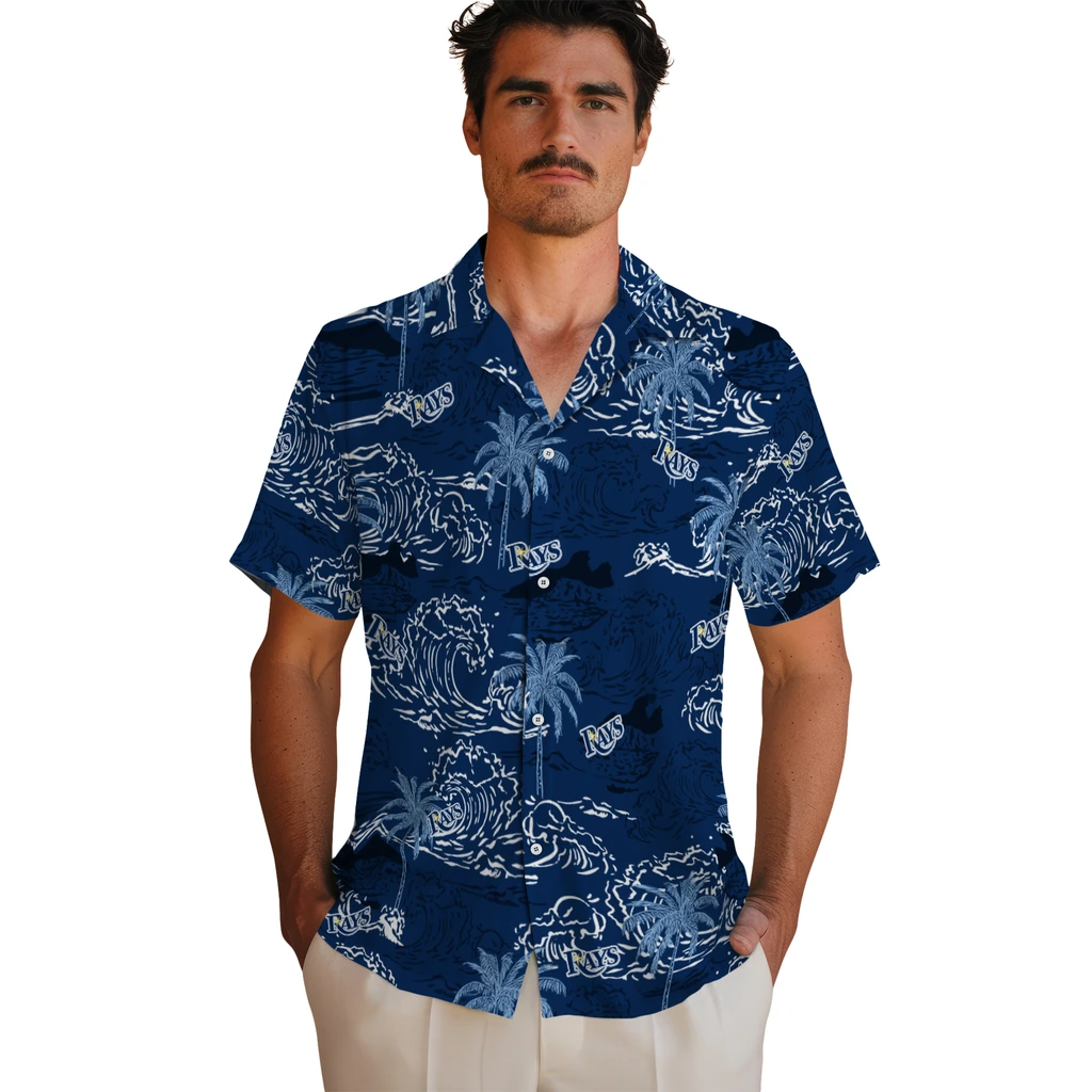 Tampa Bay Rays Hawaiian Shirt - Wave Palm tampa bay rays wave palm navy hawaiian shirts fashion forward