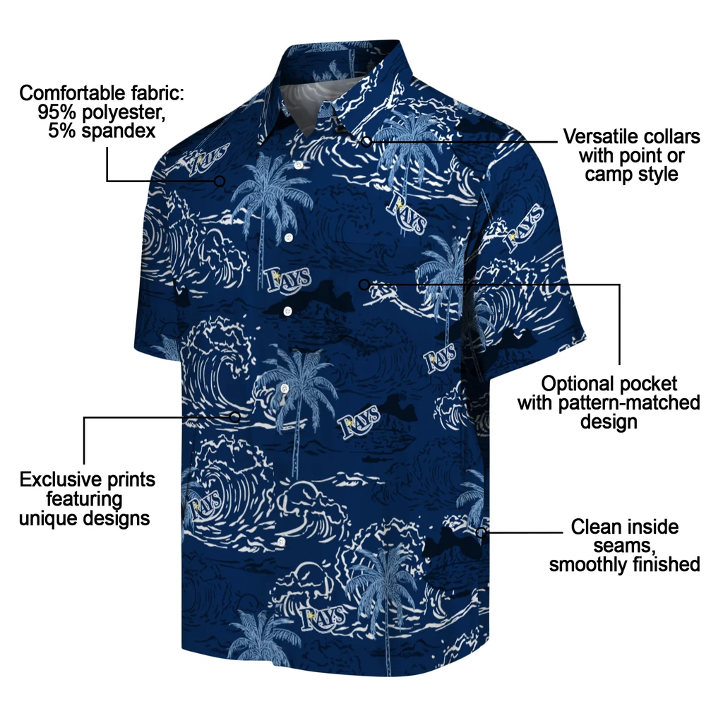 Tampa Bay Rays Hawaiian Shirt - Wave Palm tampa bay rays wave palm navy hawaiian shirts new arrival