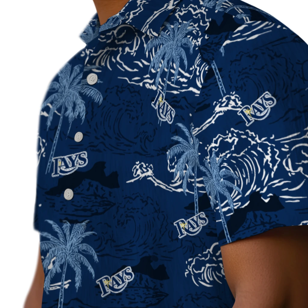 Tampa Bay Rays Hawaiian Shirt - Wave Palm tampa bay rays wave palm navy hawaiian shirts trendy