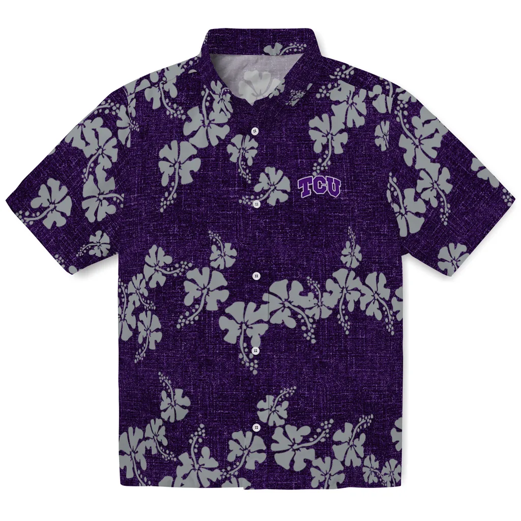 TCU Horned Frogs Hawaiian Shirt - 50th State Flower tcu horned frogs hibiscus petals purple hawaiian shirts best selling
