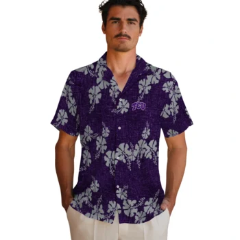 tcu horned frogs hibiscus petals purple hawaiian shirts fashion forward