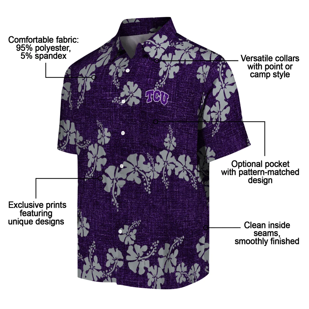 TCU Horned Frogs Hawaiian Shirt - 50th State Flower tcu horned frogs hibiscus petals purple hawaiian shirts new arrival