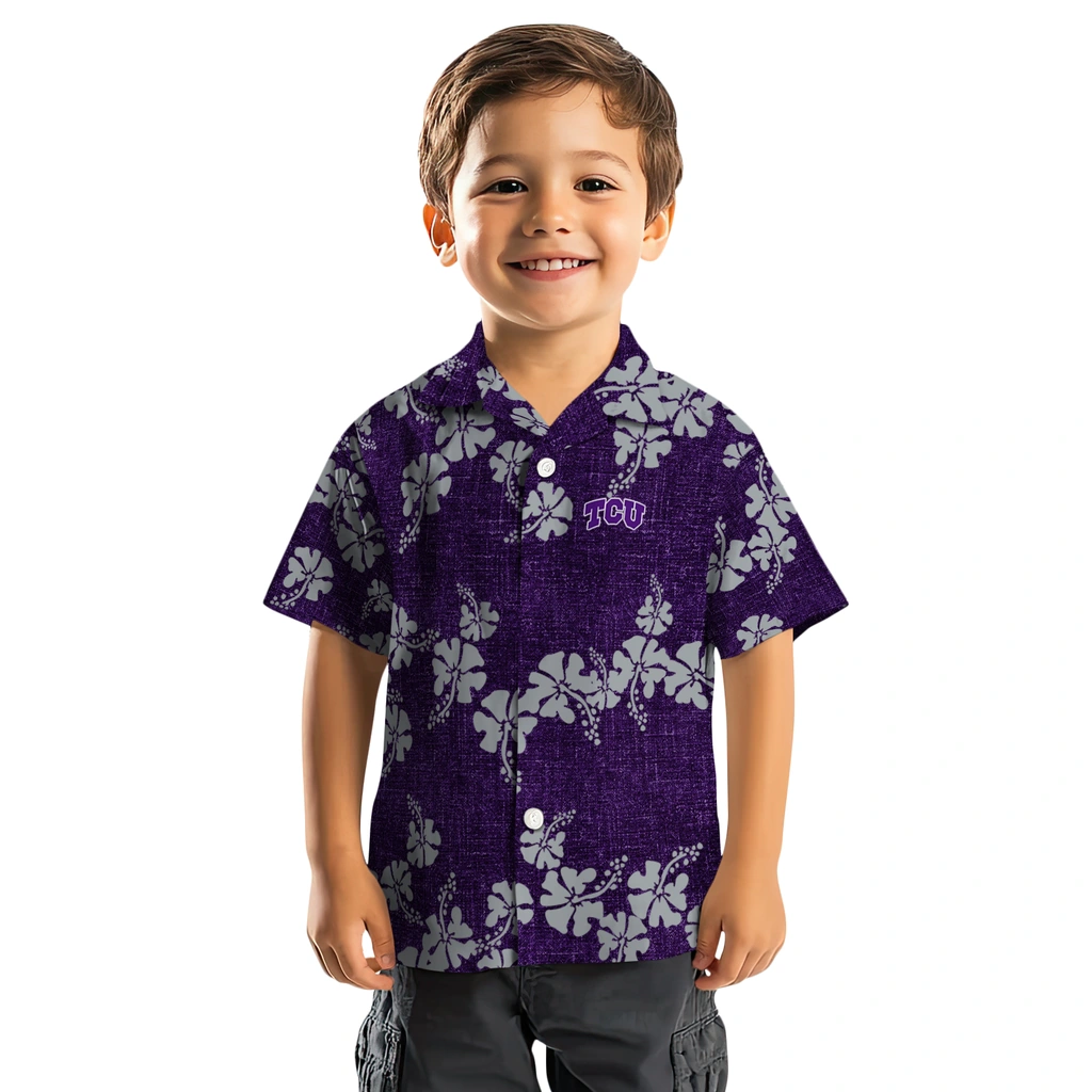 TCU Horned Frogs Hawaiian Shirt - 50th State Flower tcu horned frogs hibiscus petals purple hawaiian shirts top rated