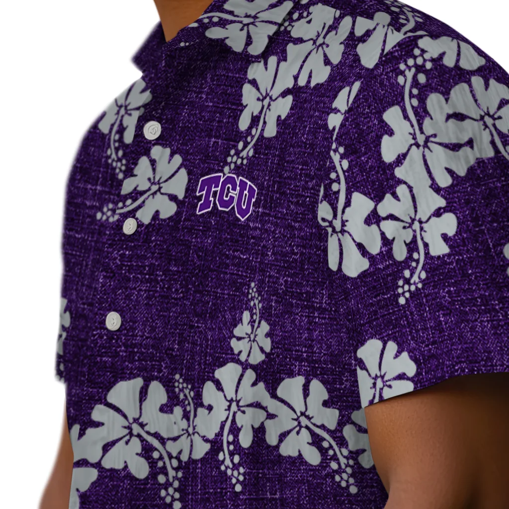 TCU Horned Frogs Hawaiian Shirt - 50th State Flower tcu horned frogs hibiscus petals purple hawaiian shirts trendy