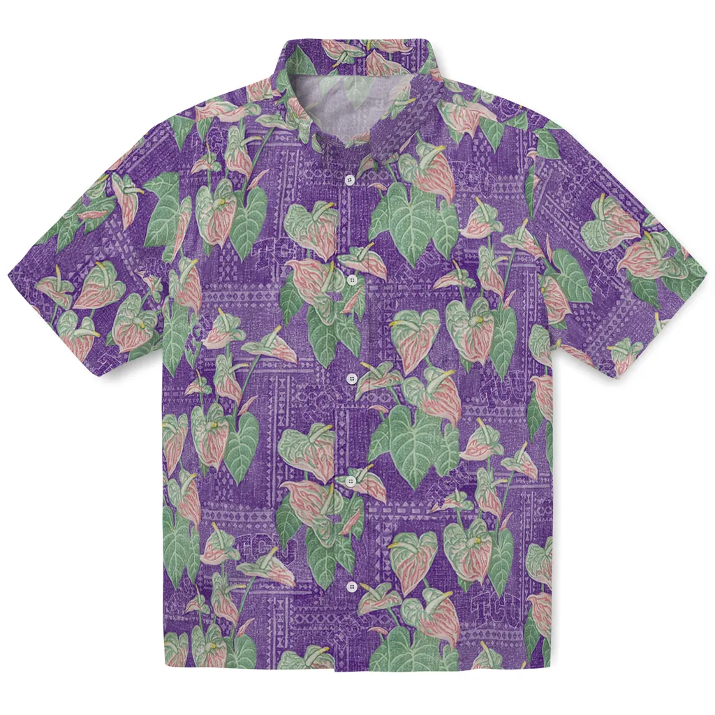 TCU Horned Frogs Hawaiian Shirt - Anthurium Overlay tcu horned frogs anthurium overlay purple hawaiian shirts best selling