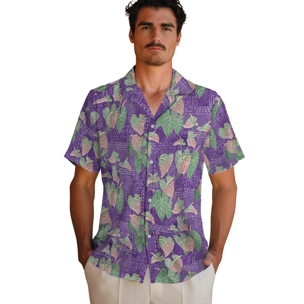 TCU Horned Frogs Hawaiian Shirt - Anthurium Overlay tcu horned frogs anthurium overlay purple hawaiian shirts fashion forward