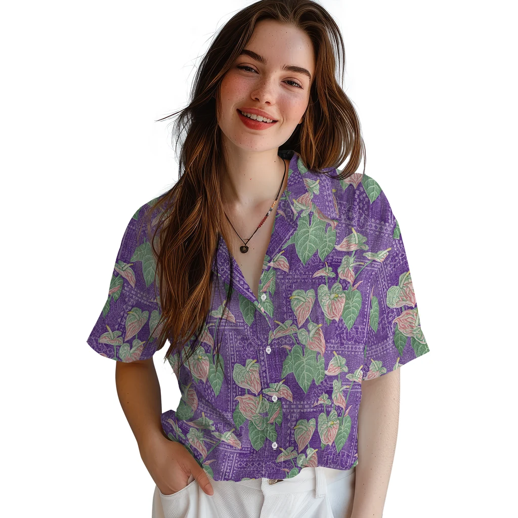TCU Horned Frogs Hawaiian Shirt - Anthurium Overlay tcu horned frogs anthurium overlay purple hawaiian shirts latest model