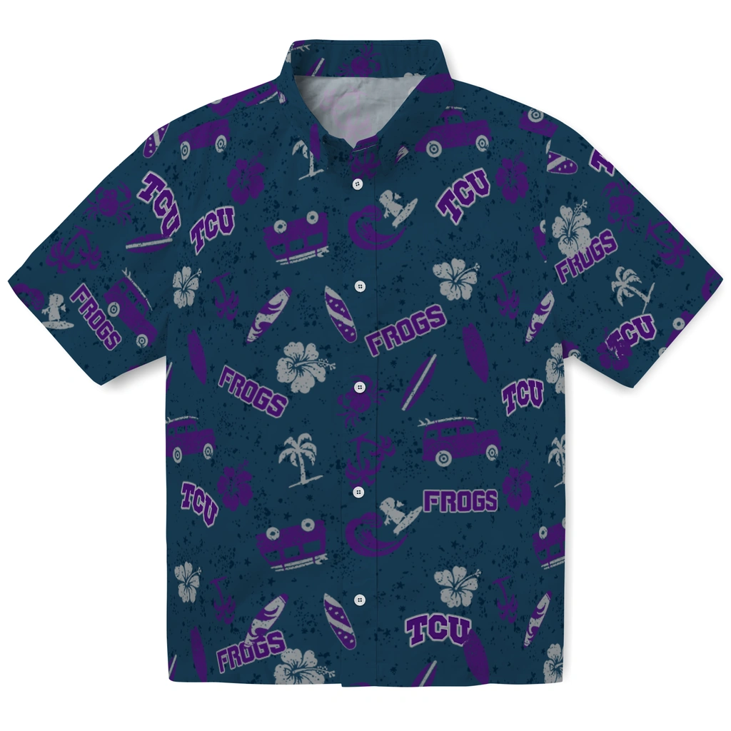 TCU Horned Frogs Hawaiian Shirt - Beach Vibe tcu horned frogs beach vibe navy hawaiian shirts best selling