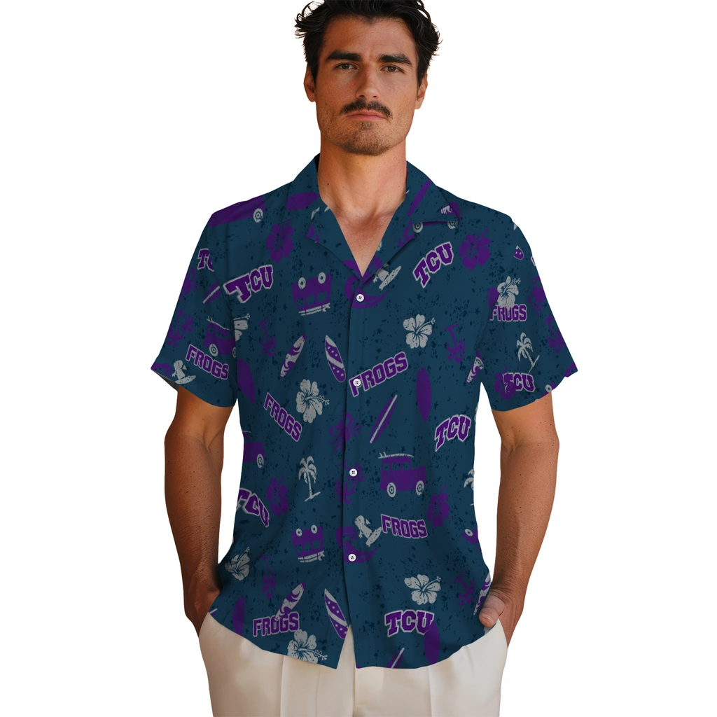 TCU Horned Frogs Hawaiian Shirt - Beach Vibe tcu horned frogs beach vibe navy hawaiian shirts fashion forward
