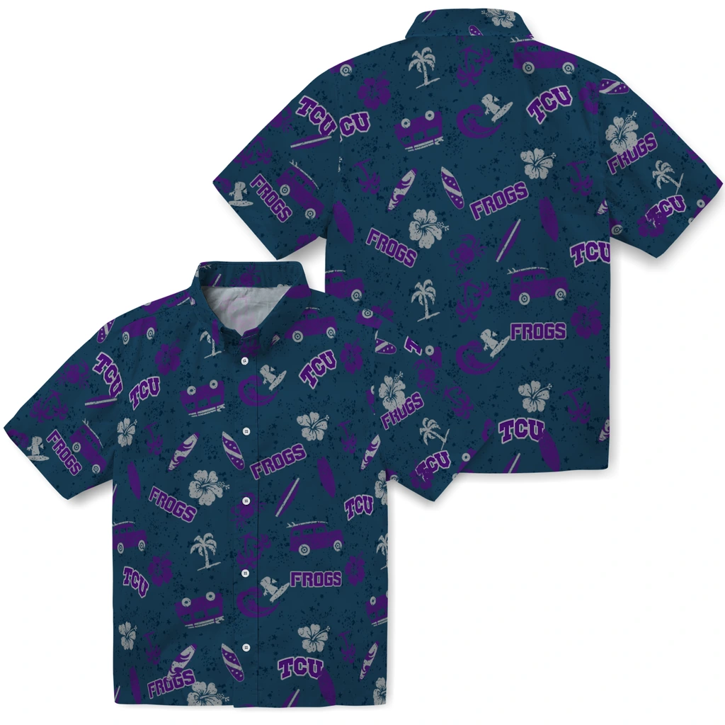 TCU Horned Frogs Hawaiian Shirt - Beach Vibe tcu horned frogs beach vibe navy hawaiian shirts high quality
