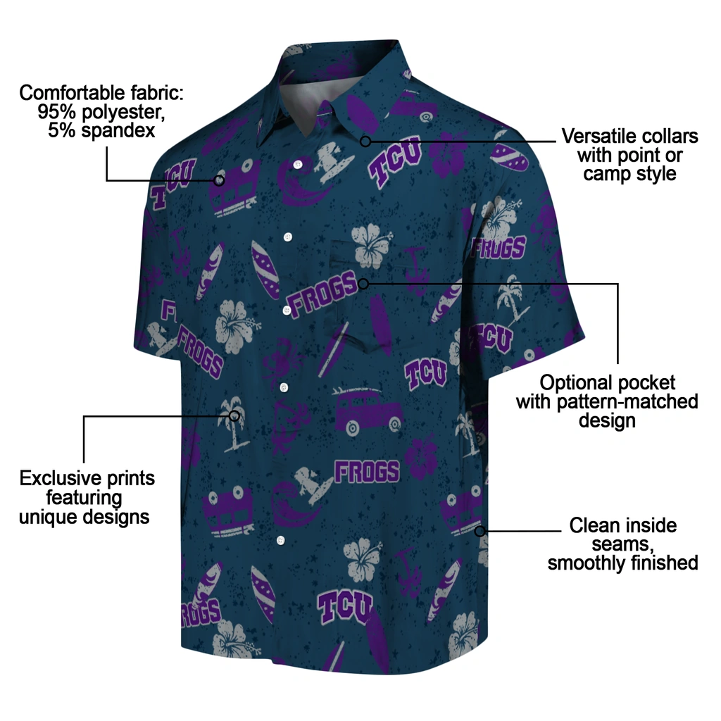 TCU Horned Frogs Hawaiian Shirt - Beach Vibe tcu horned frogs beach vibe navy hawaiian shirts new arrival