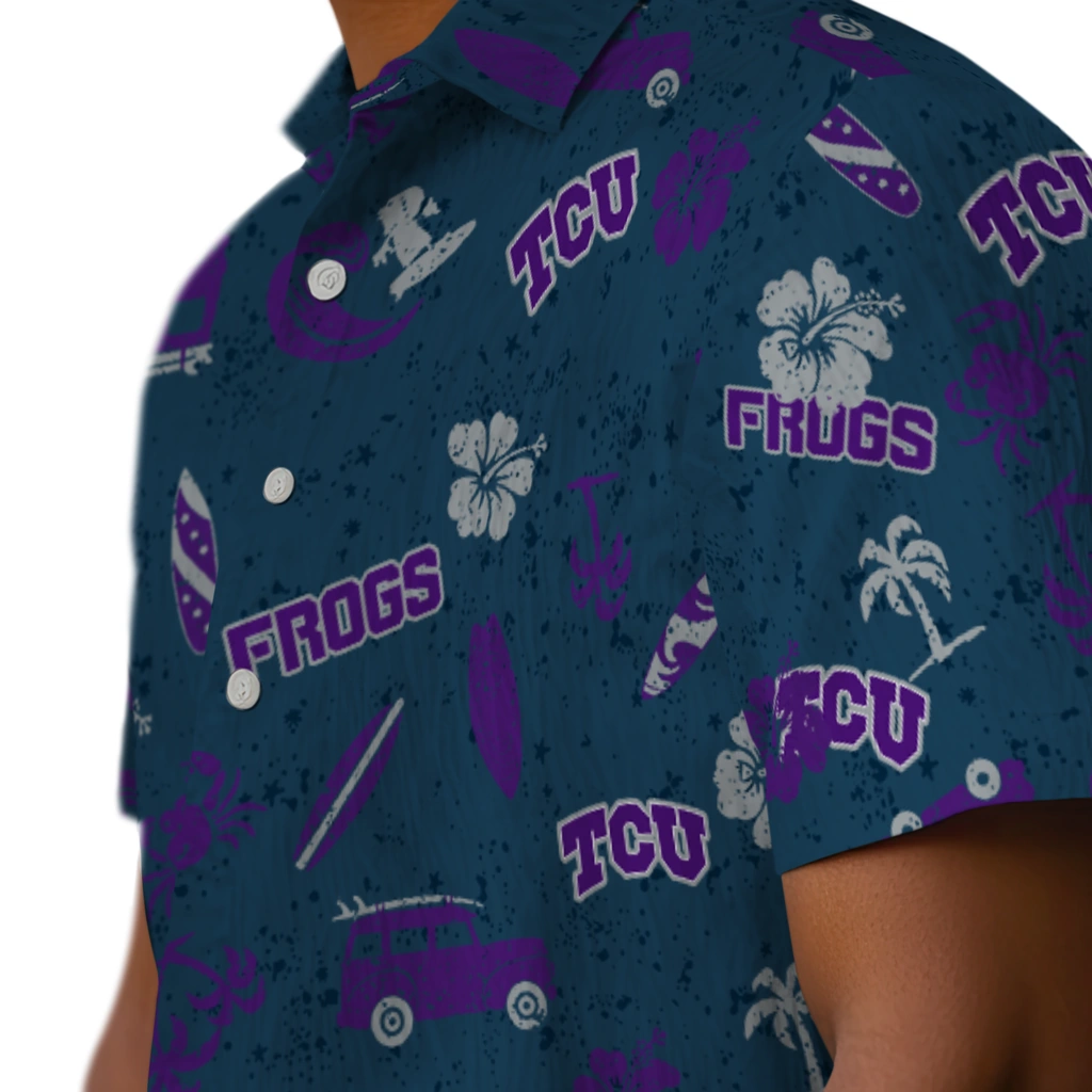 TCU Horned Frogs Hawaiian Shirt - Beach Vibe tcu horned frogs beach vibe navy hawaiian shirts trendy