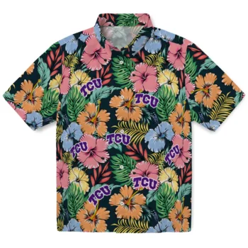 tcu horned frogs brilliant hibiscus garden hawaiian shirts best selling