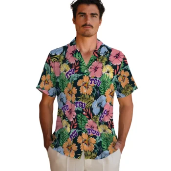 tcu horned frogs brilliant hibiscus garden hawaiian shirts fashion forward