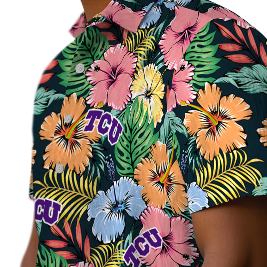 TCU Horned Frogs Hawaiian Shirt - Brilliant Hibiscus Garden tcu horned frogs brilliant hibiscus garden hawaiian shirts trendy