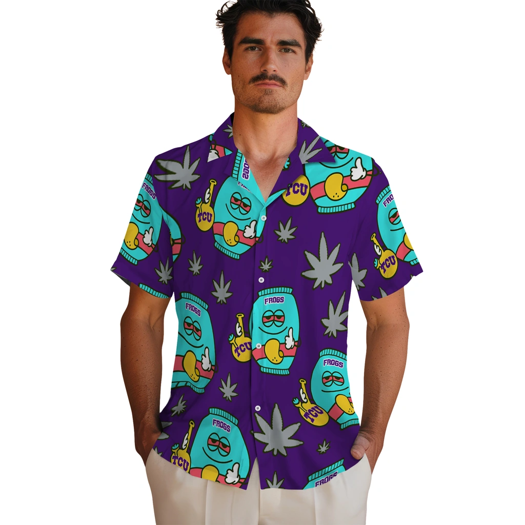 TCU Horned Frogs Hawaiian Shirt - Chill Vibe tcu horned frogs bong smile purple hawaiian shirts fashion forward