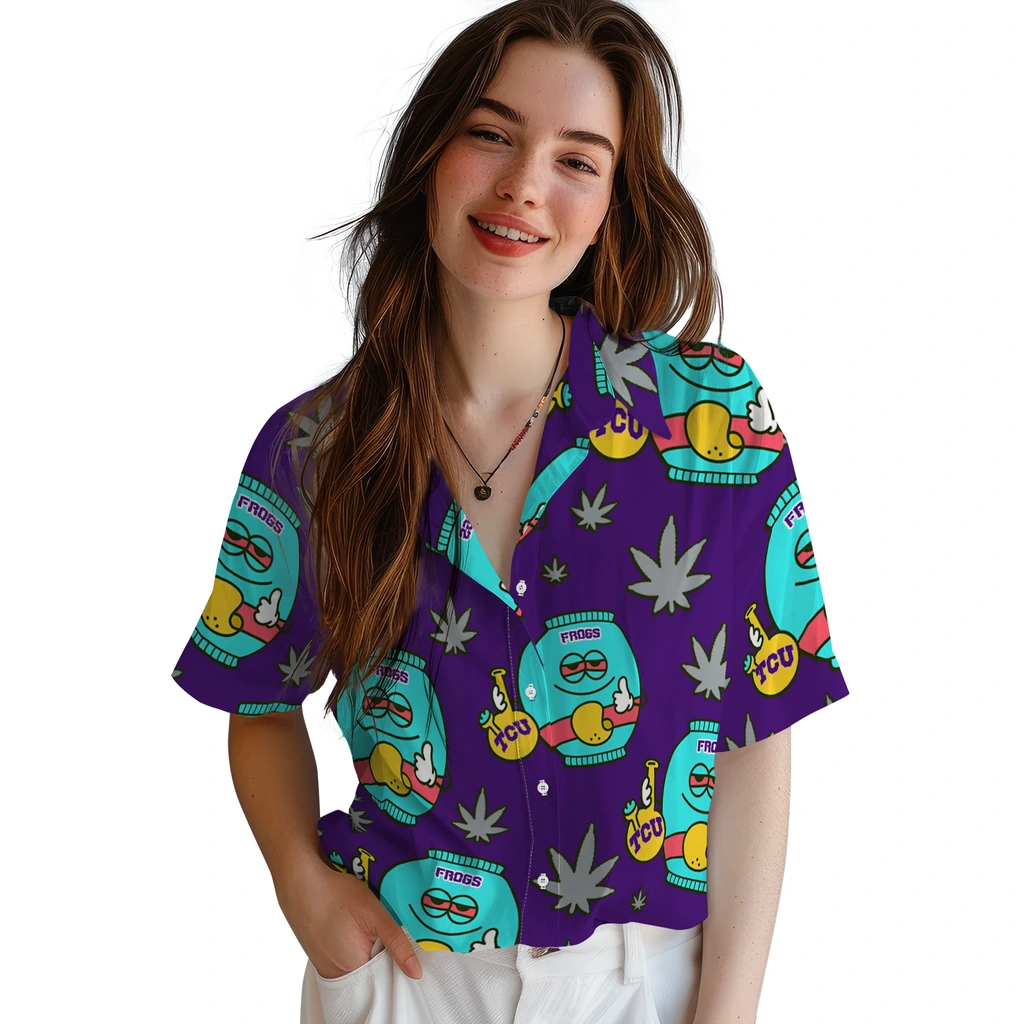 TCU Horned Frogs Hawaiian Shirt - Chill Vibe tcu horned frogs bong smile purple hawaiian shirts latest model