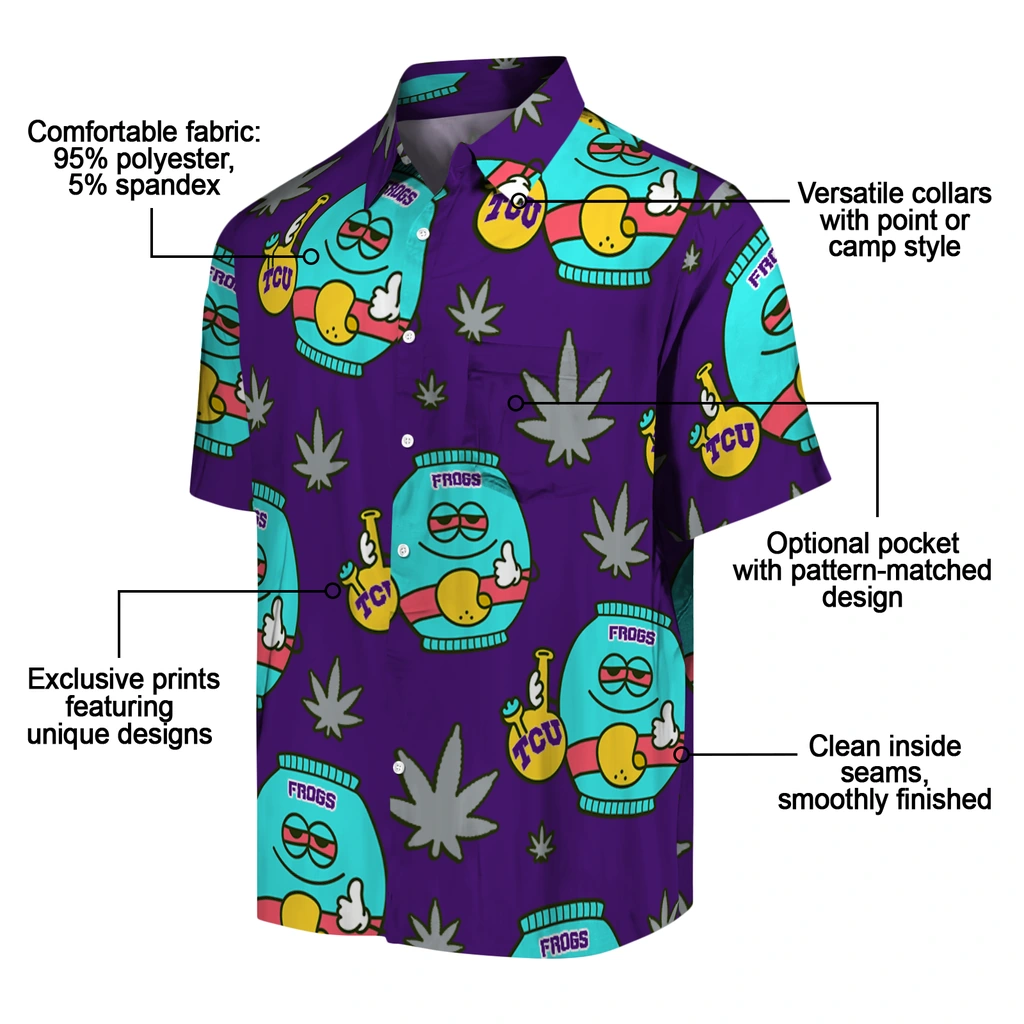 TCU Horned Frogs Hawaiian Shirt - Chill Vibe tcu horned frogs bong smile purple hawaiian shirts new arrival
