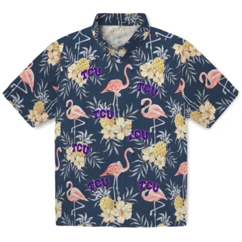 tcu horned frogs flamingo hibiscus navy hawaiian shirts best selling