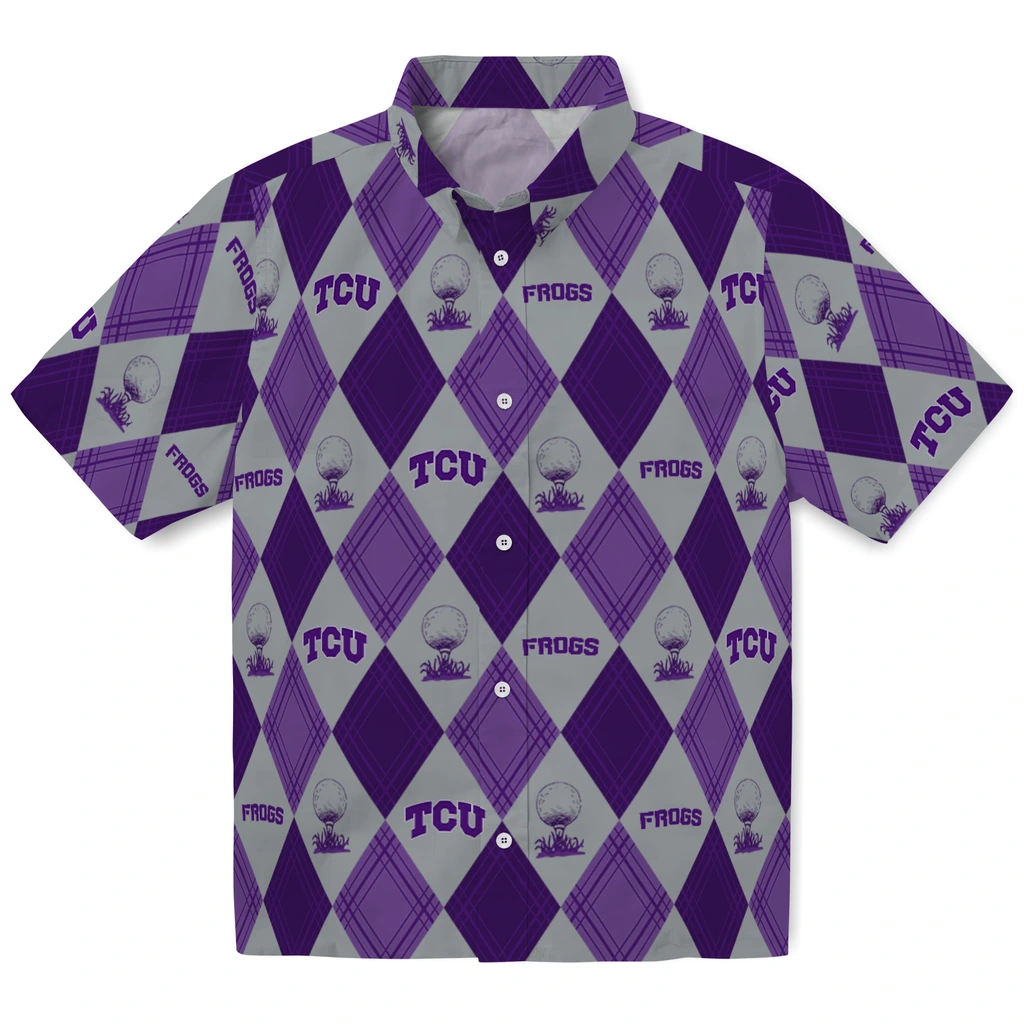 TCU Horned Frogs Hawaiian Shirt - Golfing Plaid tcu horned frogs balloon plaid purple hawaiian shirts best selling