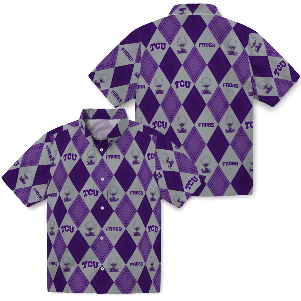 TCU Horned Frogs Hawaiian Shirt - Golfing Plaid tcu horned frogs balloon plaid purple hawaiian shirts high quality