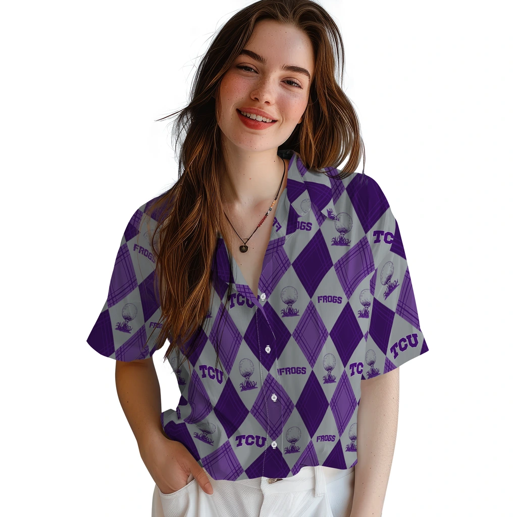 TCU Horned Frogs Hawaiian Shirt - Golfing Plaid tcu horned frogs balloon plaid purple hawaiian shirts latest model
