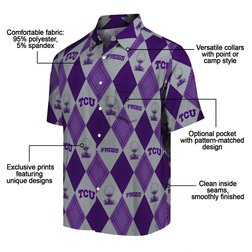 TCU Horned Frogs Hawaiian Shirt - Golfing Plaid tcu horned frogs balloon plaid purple hawaiian shirts new arrival