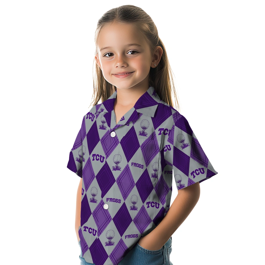 TCU Horned Frogs Hawaiian Shirt - Golfing Plaid tcu horned frogs balloon plaid purple hawaiian shirts premium grade