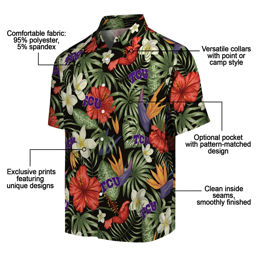 TCU Horned Frogs Hawaiian Shirt - Hawaii Floral Hibiscus tcu horned frogs hibiscus bird hawaiian shirts new arrival