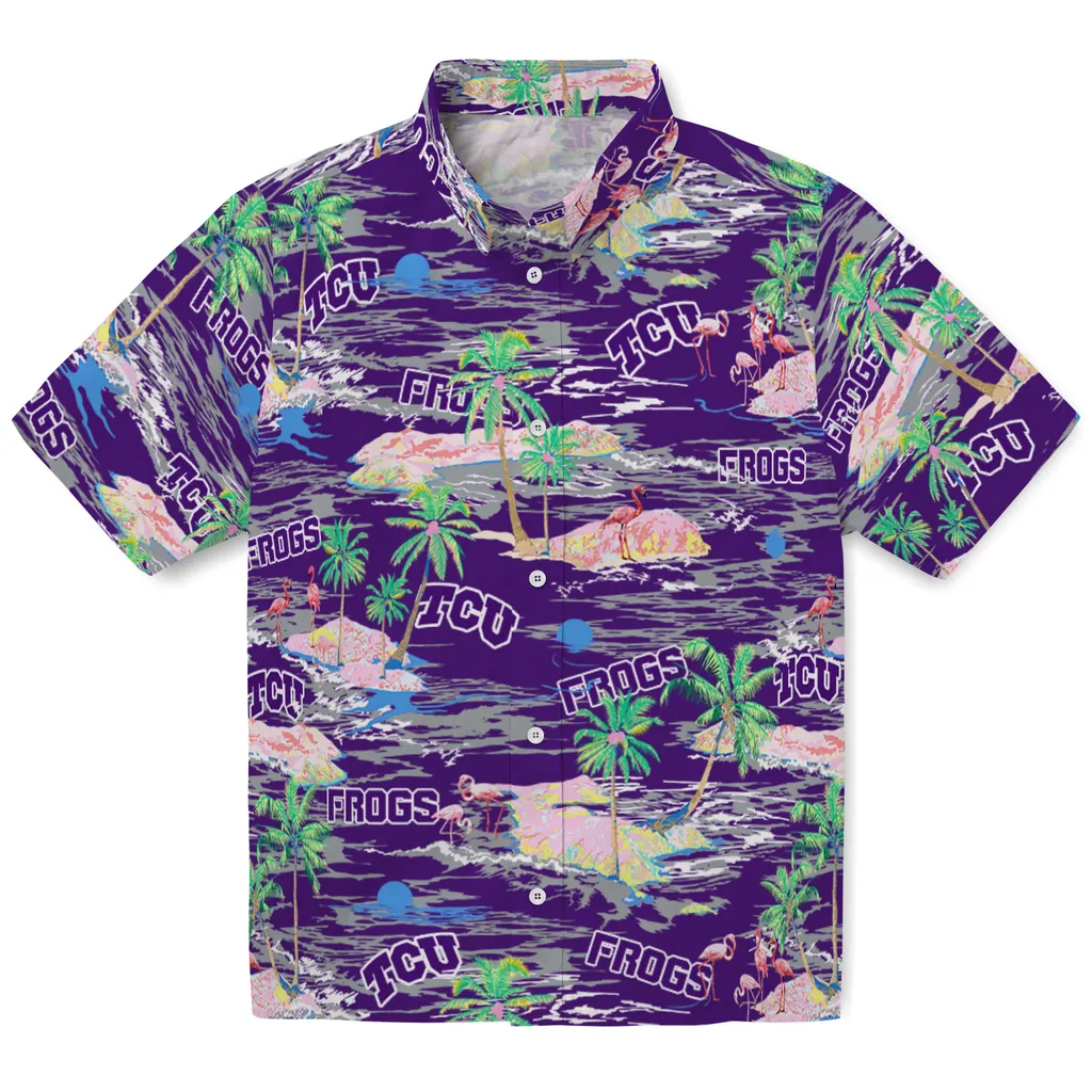 TCU Horned Frogs Hawaiian Shirt - Hawaii Island tcu horned frogs flamingo retreat purple hawaiian shirts best selling
