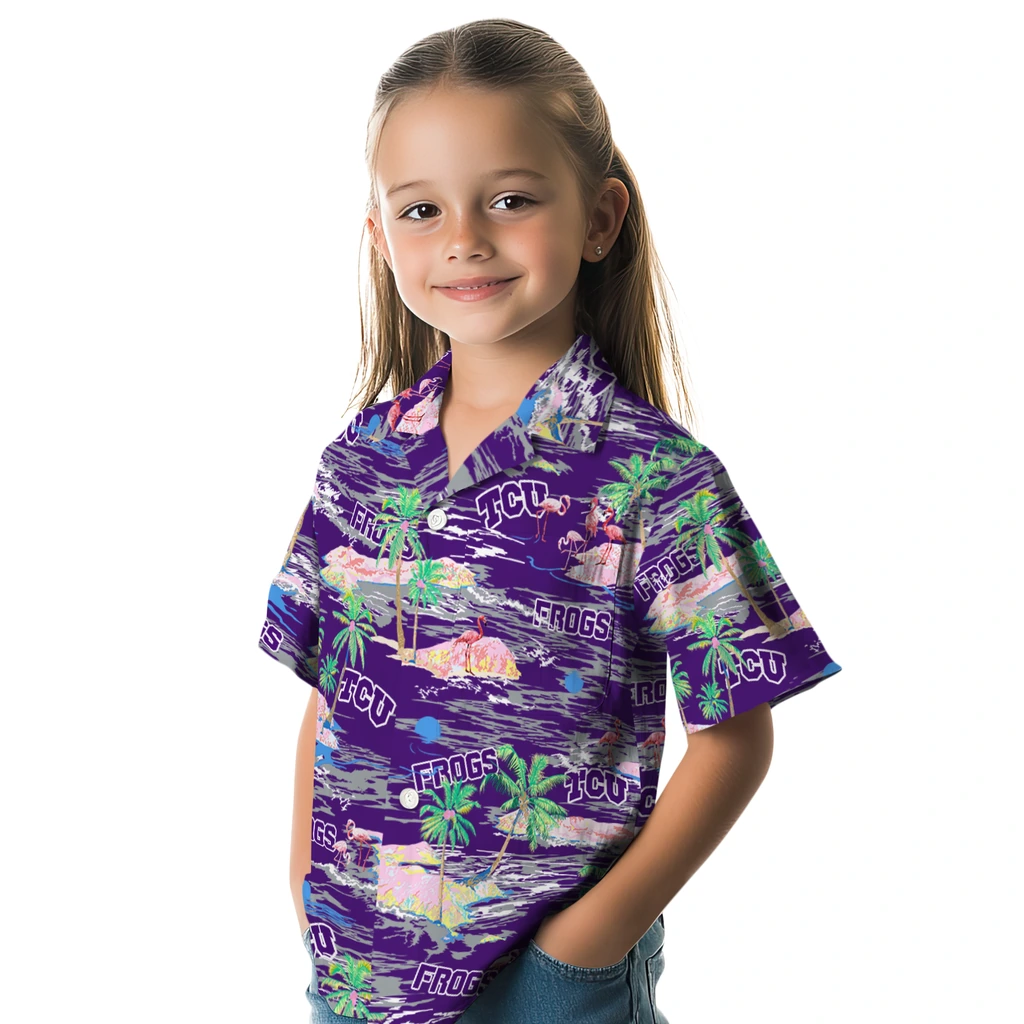 TCU Horned Frogs Hawaiian Shirt - Hawaii Island tcu horned frogs flamingo retreat purple hawaiian shirts premium grade