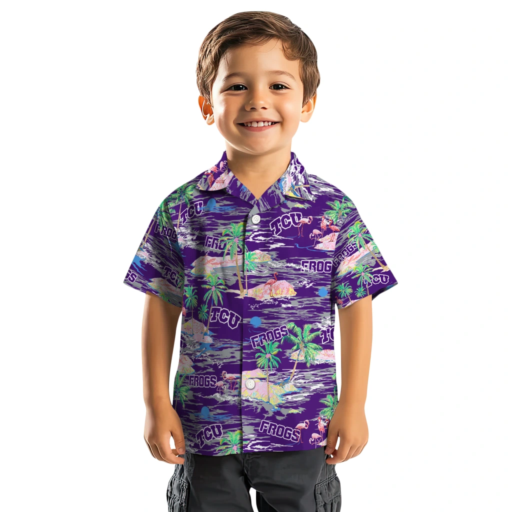 TCU Horned Frogs Hawaiian Shirt - Hawaii Island tcu horned frogs flamingo retreat purple hawaiian shirts top rated