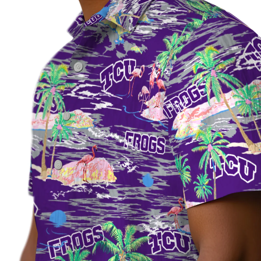 TCU Horned Frogs Hawaiian Shirt - Hawaii Island tcu horned frogs flamingo retreat purple hawaiian shirts trendy