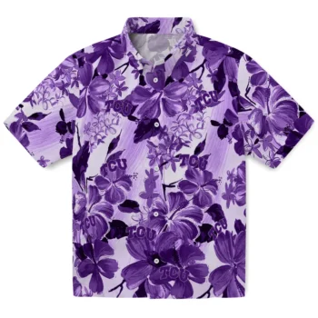 tcu horned frogs hibiscus arrangement purple hawaiian shirts best selling