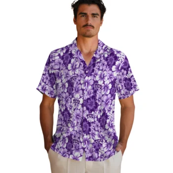 tcu horned frogs hibiscus blooms purple hawaiian shirts fashion forward