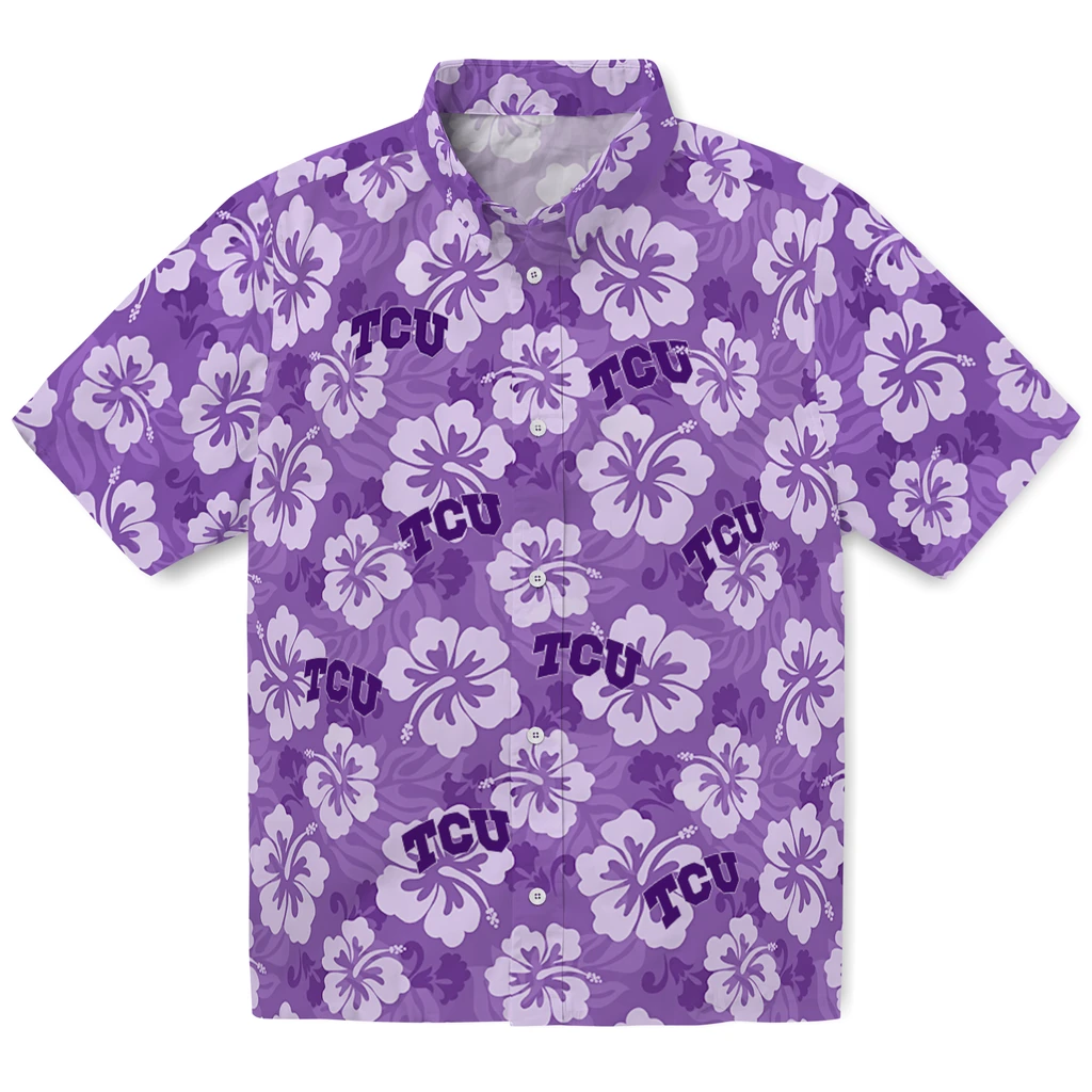 TCU Horned Frogs Hawaiian Shirt - Hibiscus Cluster tcu horned frogs hibiscus cluster purple hawaiian shirts best selling