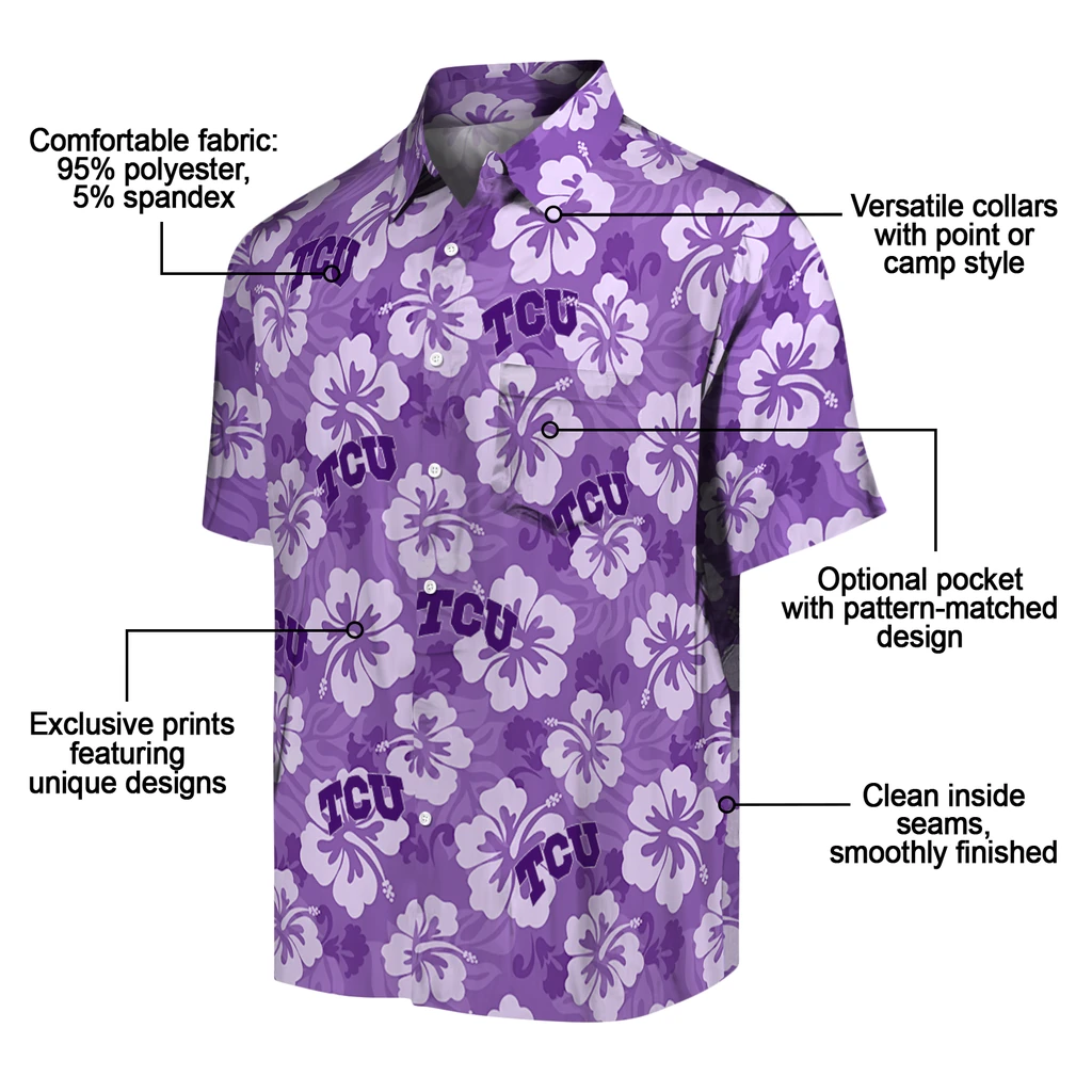 TCU Horned Frogs Hawaiian Shirt - Hibiscus Cluster tcu horned frogs hibiscus cluster purple hawaiian shirts new arrival